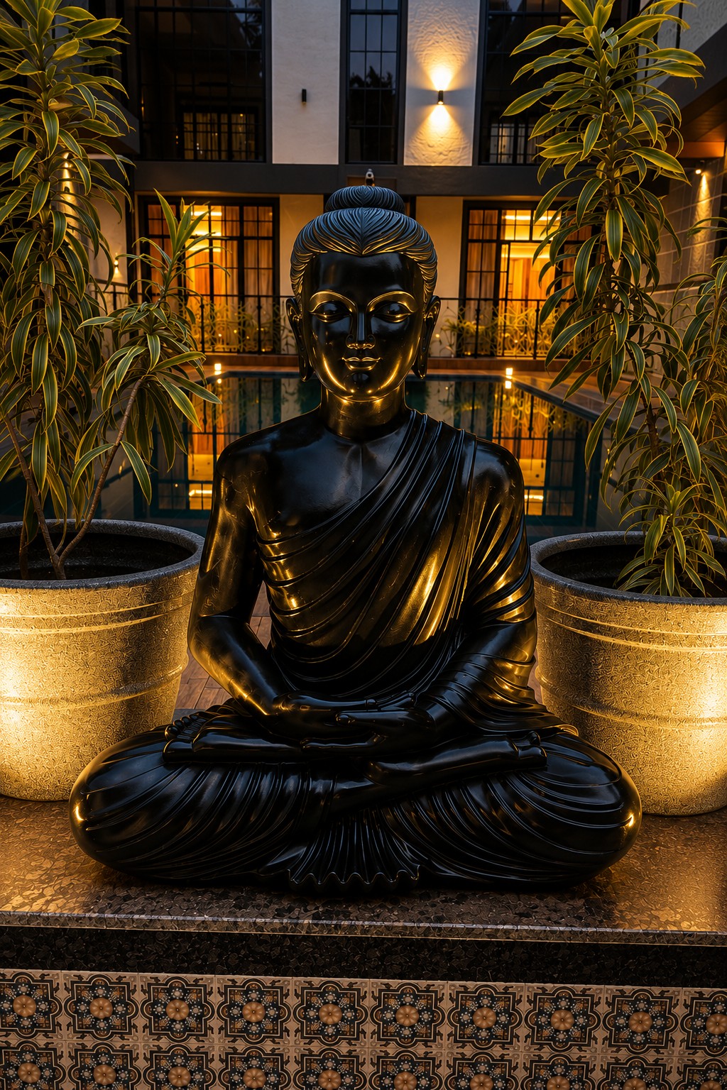 Buddha courtyard at Barefoot Bliss by night